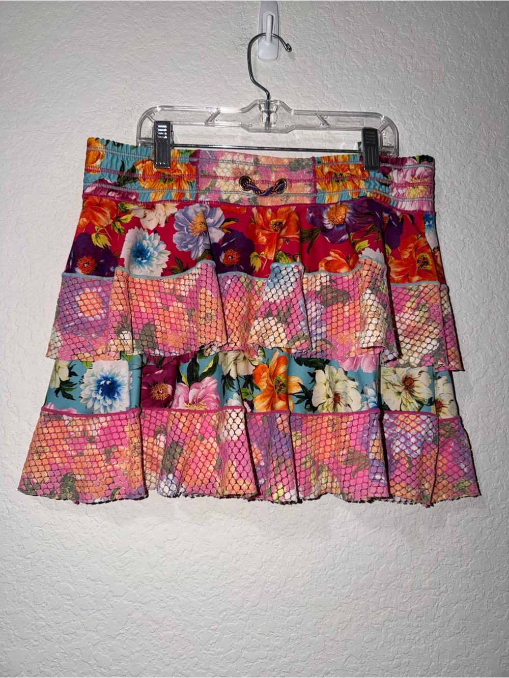 Agua Bendita Tiered Floral Ruffle Mini Skirt